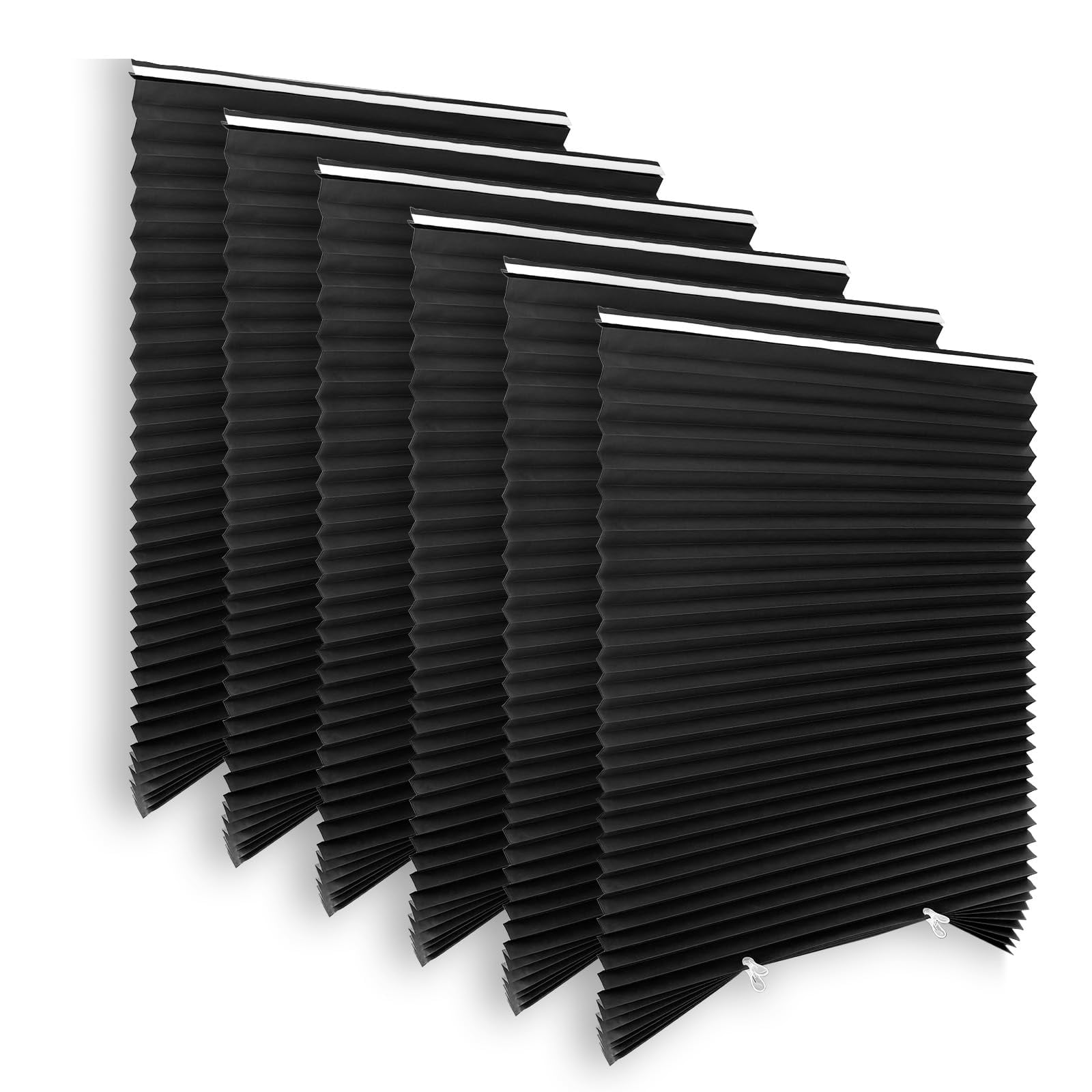 Blackout Paper Window Blinds 36" X 72" - 6 Pack Temporary Cordless Stick On Self-adhesive No Drill Shades  Darkening Pleated Cover For Bedroom Kitchen Patio Door (black 100% Material)