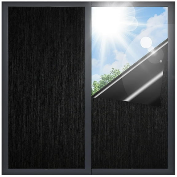 Blackout Privacy Window Film Cover, No Glue Blackout Film for Glass Windows 19.7 x 78.7 Inches , Removable Self Black Frosted Window Film for Light Blocking and Day Sleeping (Black)