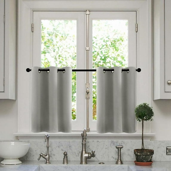 Blackout Rod Pocket Tier Curtains for Small Window, Short Room Darkening Basement Curtains, Cafe Drapes, 2 Panels, 34 W x 45 L Inch Each