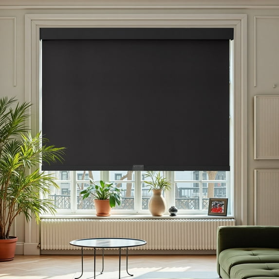 SUNOFF Cordless Blackout Blinds with Valance–Thermal Insulated,UV Protection,Free-Stop Spring(Home/Office),29"Wx72"H,Black