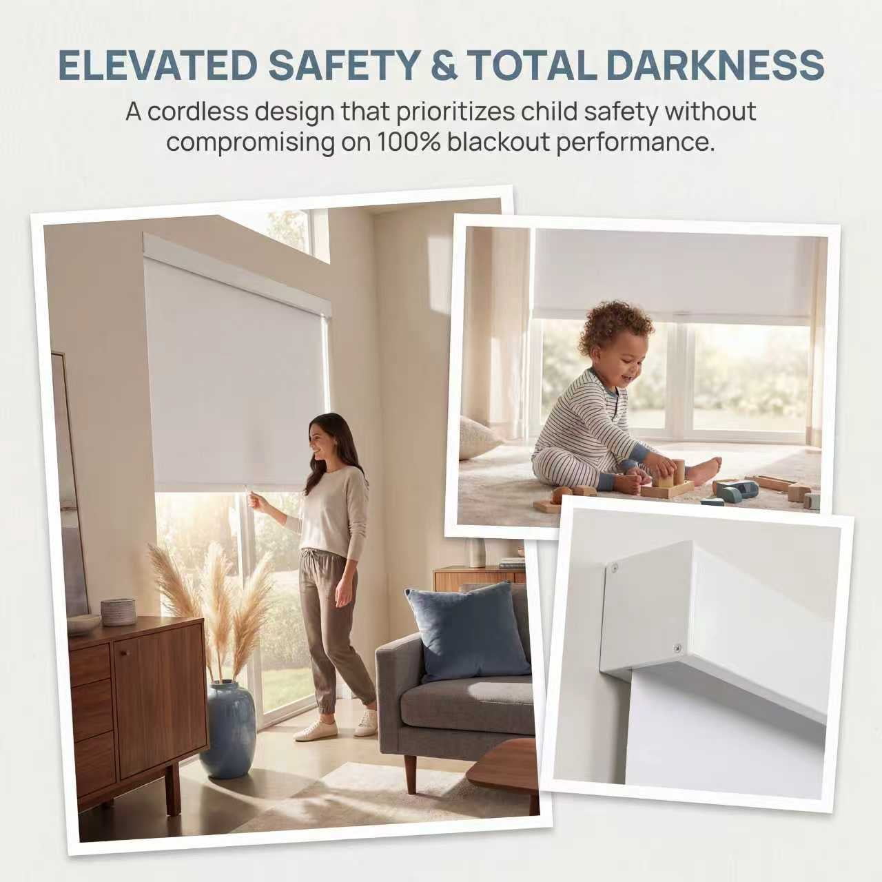 Blackout Roller Shades Cordless Blinds for Windows, Free-Stop Shades with Valance, Natural Woven Blinds for Home and Office