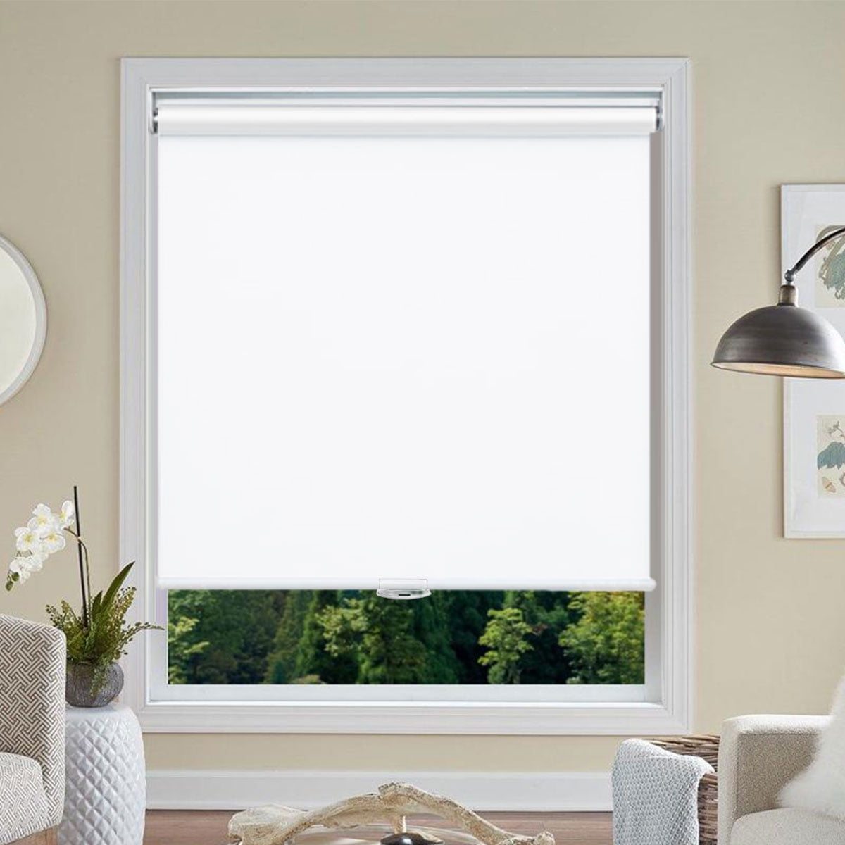 Blackout Roller Shades, Cordless Roller Window Blinds with Thermal Insulated for Office, Living Room, Bedroom, Kitchen, Easy Installation--Blackout White+25"W x 202"H