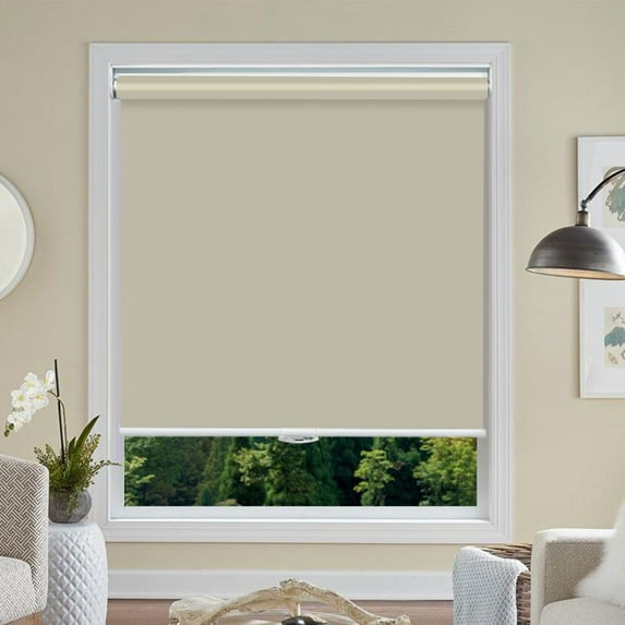 Blackout Roller Shades, Cordless Roller Window Blinds with Thermal Insulated for Office, Living Room, Bedroom, Kitchen, Easy Installation--Beige+72"W x 48"H
