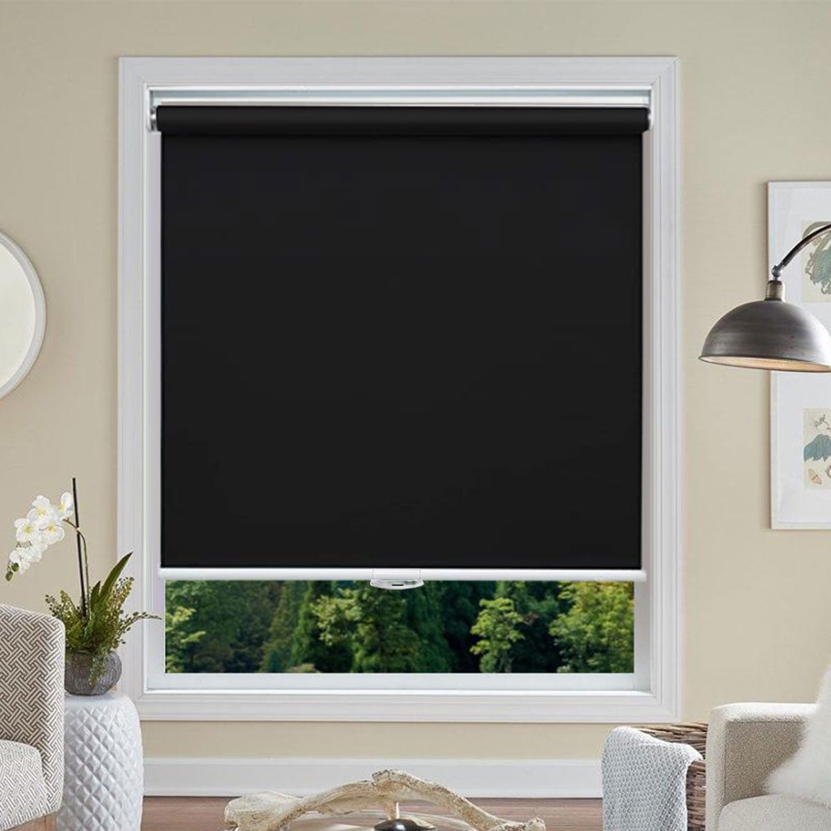 Blackout Roller Shades, Cordless Roller Window Blinds with Thermal Insulated for Office, Living Room, Bedroom, Kitchen, Easy Installation--Black+35"W x 48"H