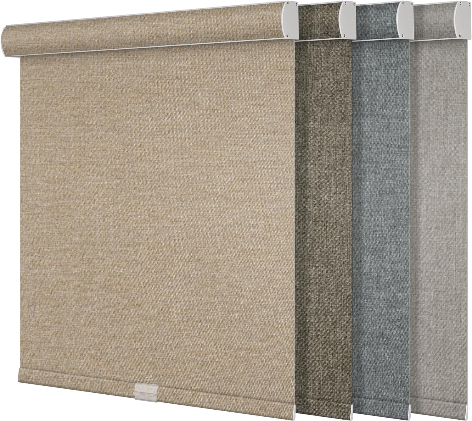 Blackout Roller Shades For Windows,Cordless,Linen Fabric,Roller Blinds