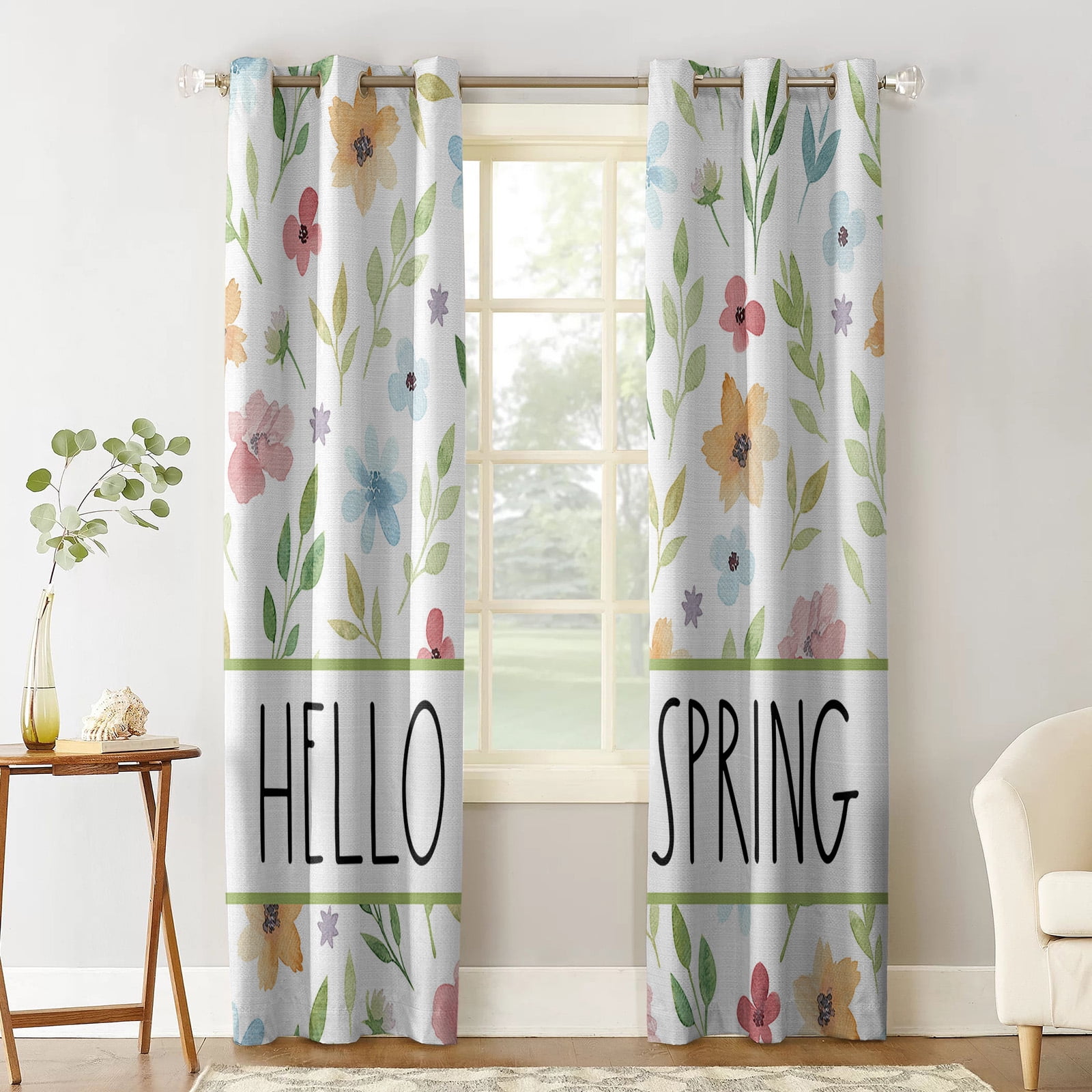 Blackout Room Darkening Curtains, Hello Spring Easter Watercolor
