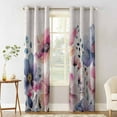 Blackout Room Darkening Curtains, Pink Blue Watercolor Flowers Plants