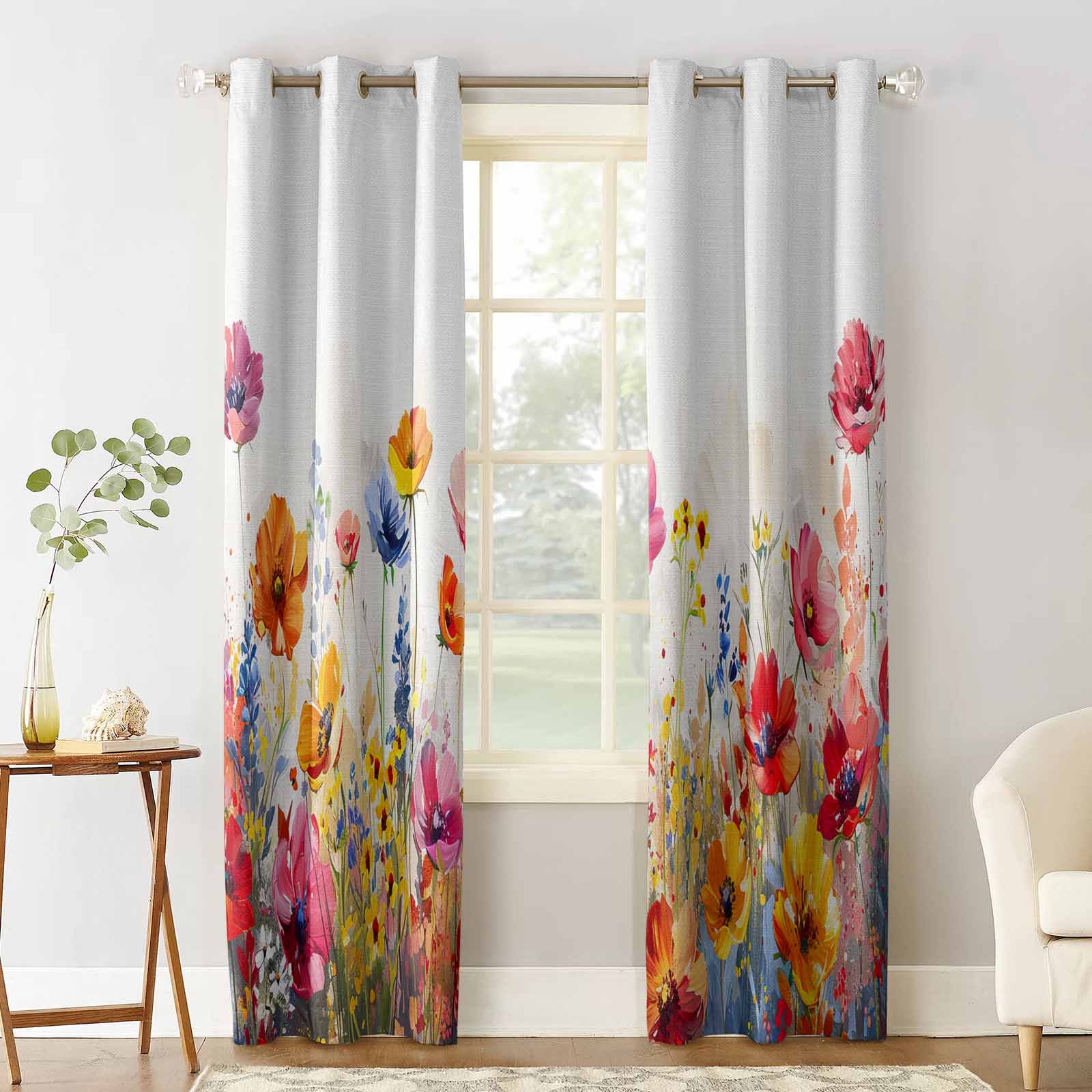 Blackout Room Darkening Curtains, Red Pink and Yellow Poppy Oil