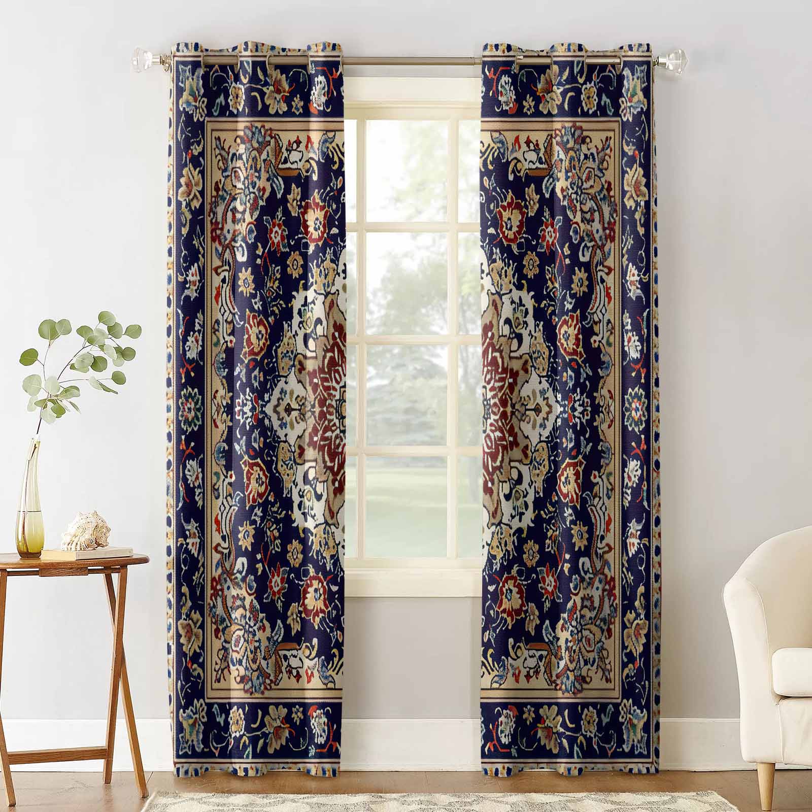 Blackout Room Darkening Curtains, Retro Abstract Vintage Flowers