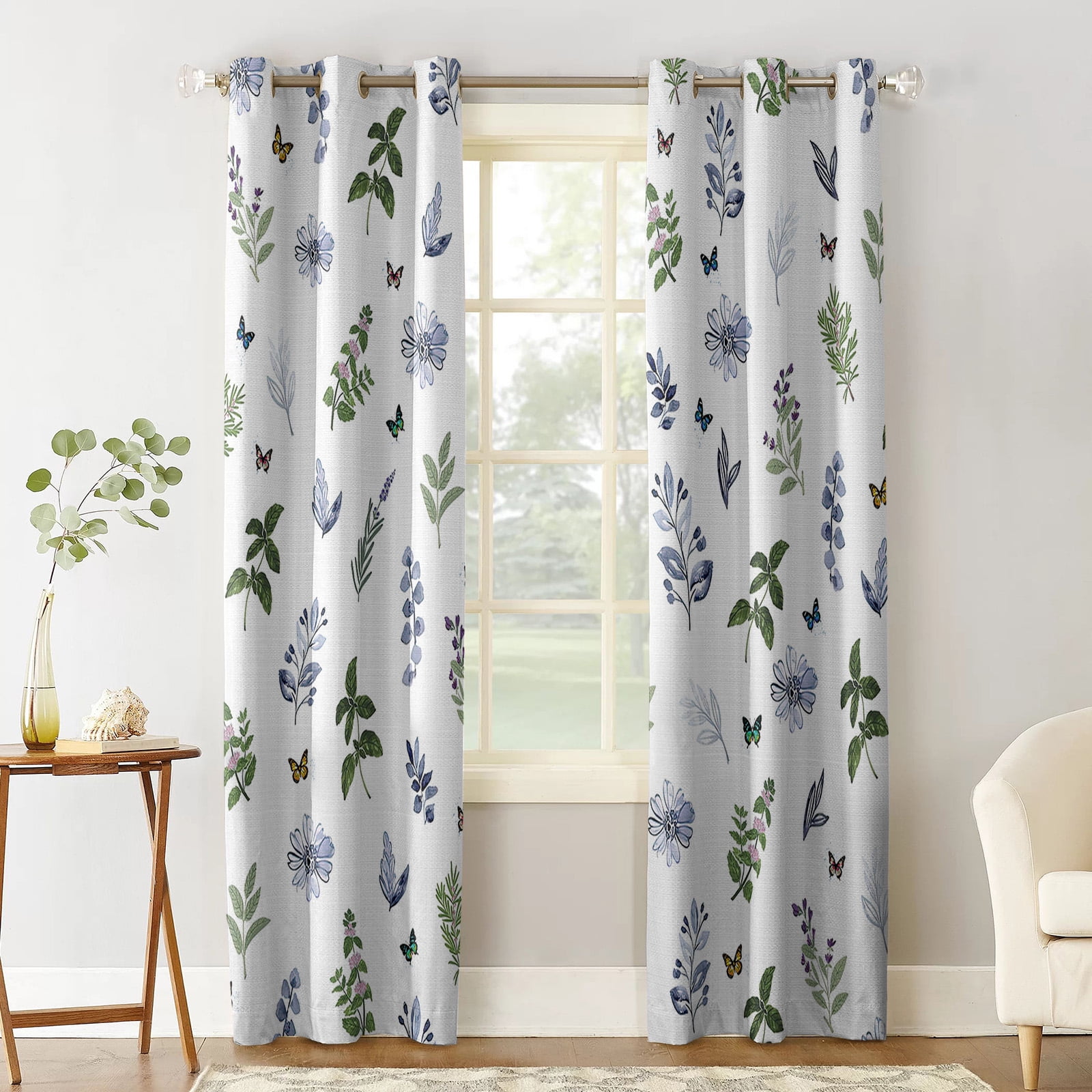 Blackout Room Darkening Curtains, Rustic Flowers Plant Leaves Butterfly