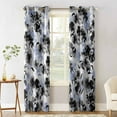 Blackout Room Darkening Curtains, Summer Watercolor Black Blue Flowers