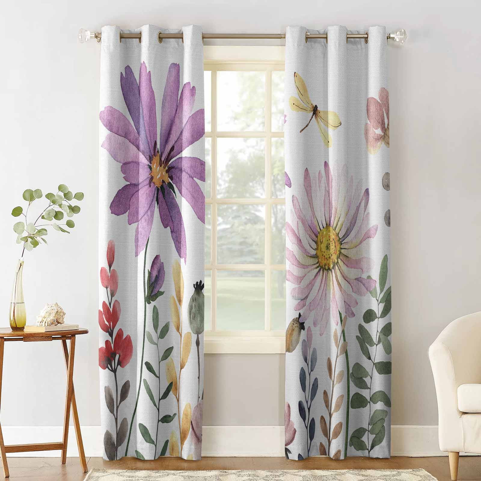 Blackout Room Darkening Curtains, Summer Watercolor Rustic Red Purple