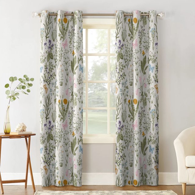 Blackout Room Darkening Curtains, Vintage Spring Flowers Plant Leaves
