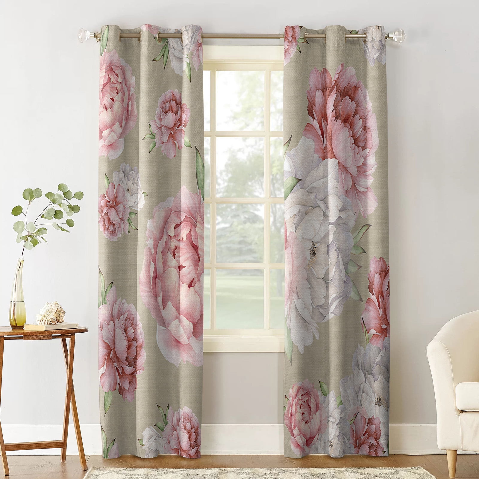 Blackout Room Darkening Curtains, Watercolor Flower Retro Background
