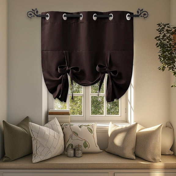 Blackout Shades for Windows - Tie Up Curtains and Valances Set Roman Balloon Blind Grommet Top for Kitchen/Bathroom/Bedroom/Bay, 1 Piece, 46 x 63 inches (W x L), Brown