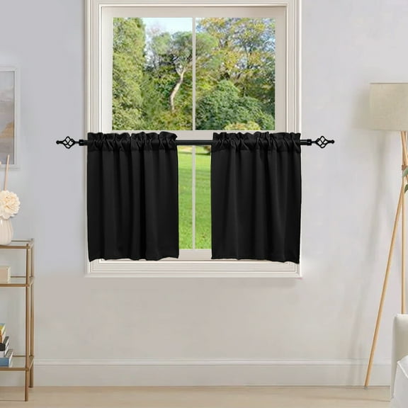 Blackout Short Curtains, Gray Half Window Curtain, Bedroom Privacy Curtain Tiers for Windows, Short Rod Pocket Curtains Kitchen Shades, Wide 33 x Long 30 inches per Panel