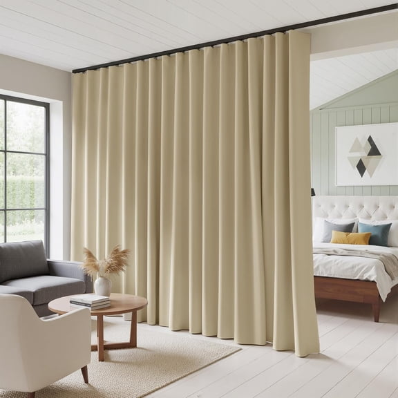 Blackout Sliding Door Curtain Extra Wide Room Divider Thermal Insulated Privacy Drape Beige 100 in W x 90 in L 1 Panel