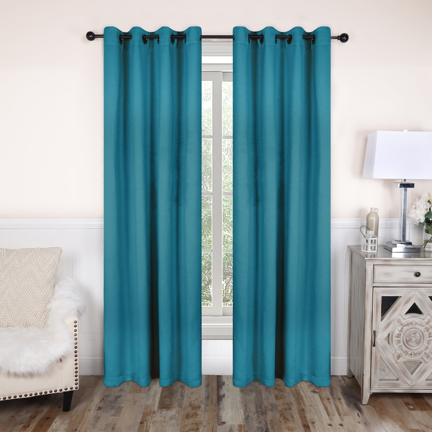 Blackout Solid Curtain Panels, Set of 2, 52" x 108", Aqua