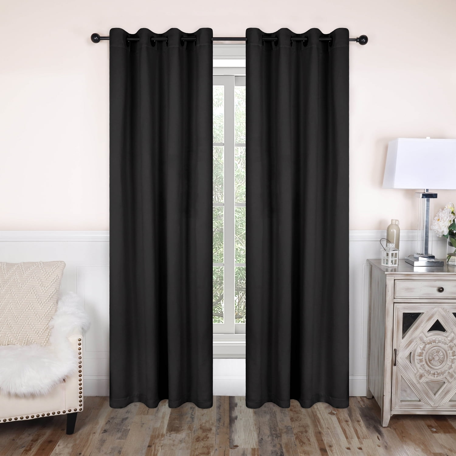 Blackout Solid Curtain Panels, Set of 2, 52" x 63", Black
