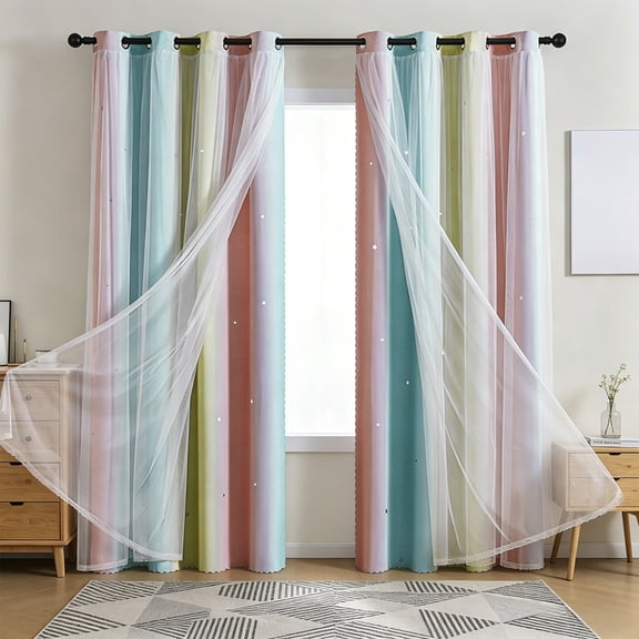 Blackout Starry Sky Curtain Set for Bedroom Living Room Decorative Window Panels