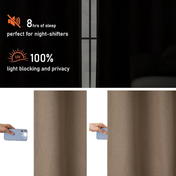 Blackout Taupe Curtains 84 Inch Length for Bedroom, Linen Textured Thermal Insulated Soundproof Lightweight Grommet Curtain Panels for Living Room, Warm Taupe, W52 x L84, 2 Panels