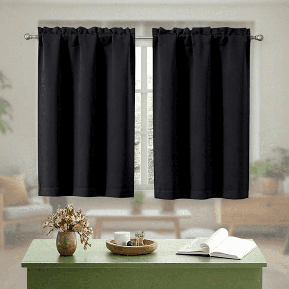 Blackout Thermal Insulated Cafe Curtains Set of 2 Panels, 30" Wide x 36" Long Each, Rod Pocket Design for Kitchen Sink, Bathroom, Bedroom, Camper, RV, and Bunk Half Windows