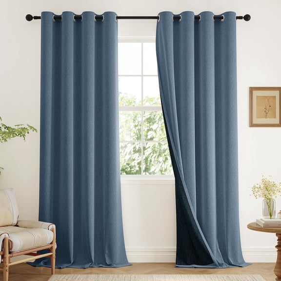 Blackout Thermal Insulated Long Drapes 108" Long, Grommet 3D Flower Embossed Pattern, Stone Blue, 2 Panels