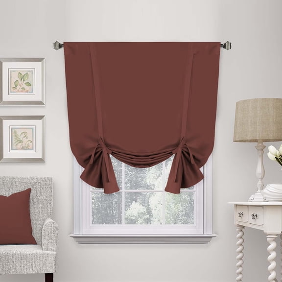 Blackout Tie Up Curtain Thermal Insulated Window Shade Light Blocking Balloon Roman Shade Bathroom Adjustable Rod Pocket Panel for Small Window,42" Wide by 63" Long,Macchiato