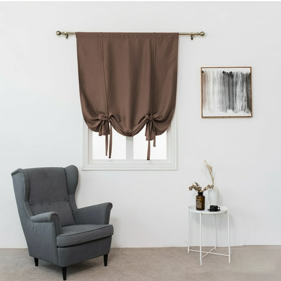 Blackout Tie Up Shade Curtains, Bedroom Window Shade Room Darkening Light Filter Shade Drapes Rings Up, Valance Elegant for Home Decoration (Brown 31 x 47 Inches)