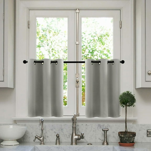 Blackout Tier Curtain for Kitchen, Bathroom, Living Room, Thermal Insulated, Room Darkening, Rod Pocket Curtain,2 Panels LightGrey 30*34 inchs