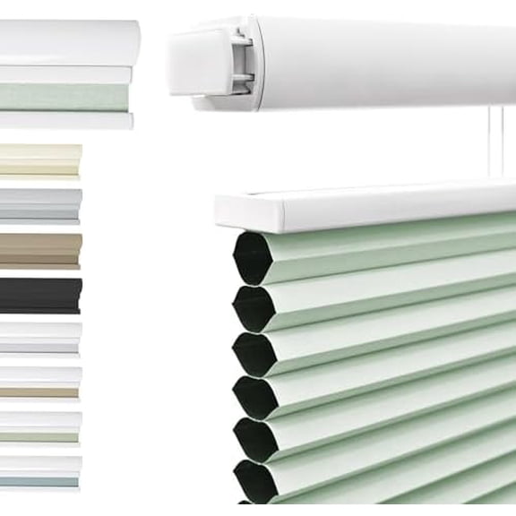 Blackout Top Down Bottom Up Cellular Window Blinds No Drill 1.5 Single Cell Honeycomb Shades Easy to Install Blinds Window Treatment,Blackout Light Blue,53'' W x 48'' H