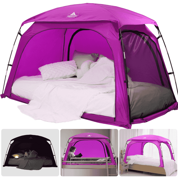 KNOCLOC Twin Bed Tent for Girls, with Built-in Fan Pocket for Improved Airflow, Princess Bed Tent for Kids Privacy, Sleepover & Room Sharing, Lightweight & Easy Setup (Pink)
