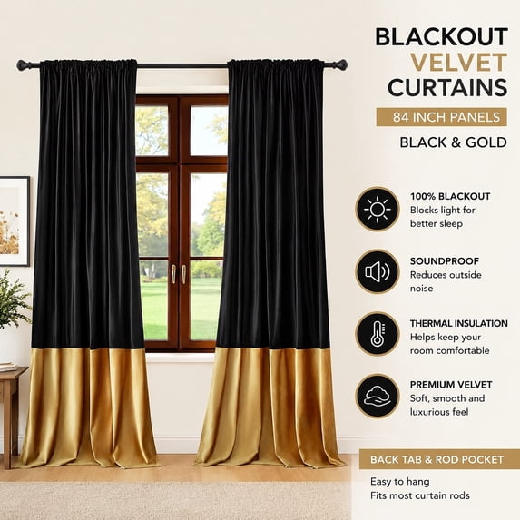 Blackout Velvet Curtains 120 Inch Long, 2 Panels Soundproof Drapes ...