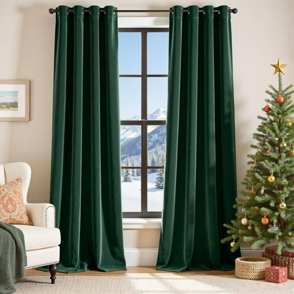 Blackout Velvet Curtains Green Thermal Insulated Curtains 84 Inch Long for Bedroom Living Room Drapes Window Treatments Grommet Set of 2 Panels Emerald Green