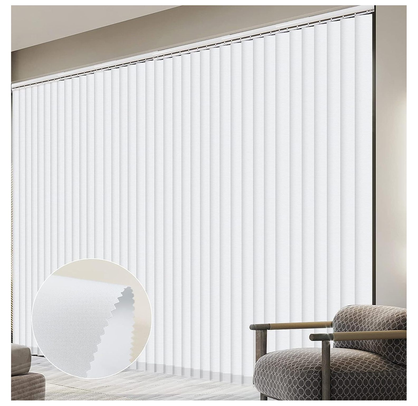 Blackout Vertical Blinds, White Customized 3.5 inches Slat Fabric