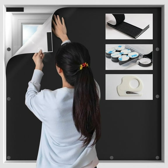 Blackout Window Cover No Drill Cuttable 100% Black Out Windows Film Room Darkening Shades Traceless Removeable 79x57 inch New