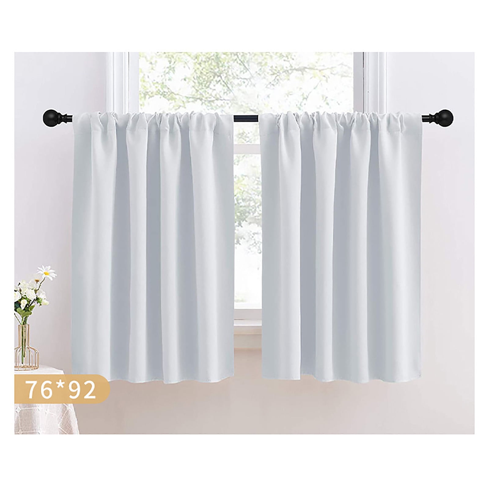 Blackout Window Curtains, Short Blackout Curtains for Small Windows, Thermal Insulated Tier, Set of 2 Panels Sun Blocking Drapes with Rod Pocket for Kitchen Bathroom Bedroom 92*76cm White