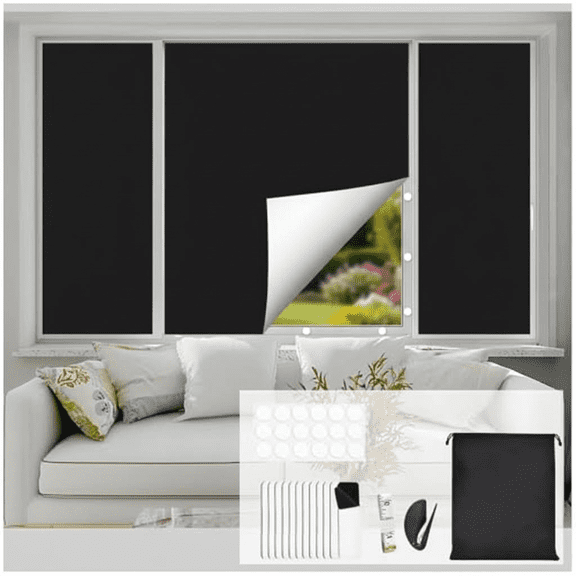 Blackout Window Curtains for Bedroom, Portable Room Darkening Shades, No Drill DIY Cuttable Window Cover Film for Media Room, Skylight, 79x57 Inch