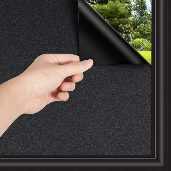 Blackout Window Film Privacy,100% Black Out Windows Film-19.7 x 78.7 Inches Self-Adhesive Black Frosted Window Film for Glass Windows No Glue Black Window Tint for Baby Nursery, Day Sleeping (Black)