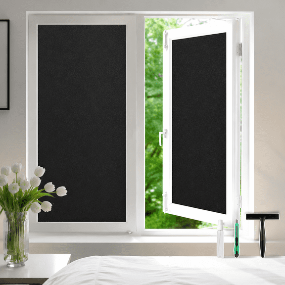 Blackout Window Film Removable 17.5" x 78.7" Static Cling Room Darkening Tint, Black Privacy for Home Bedroom Garage, Light Blocking Window Cling, Total Blackout Film for Indoor Windows