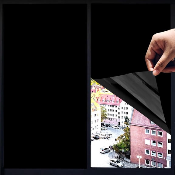 Blackout Window Privacy Film Total Light Blocking Room Darkening Window Covering, Explosion-Proof Premium PET Material Sun Blocking Anti UV Window Tint for Home, Total Black,41.3 Inch x 16.4 Feet