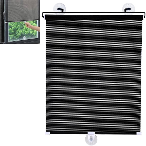 Blackout Window Roller Shades: No Drilling Temporary Window Shades Pull Down, Thermal Insulated Privacy Blinds, Retractable Portable Window Cover Curtain with Suction Cups (Black, 27 * 49in)