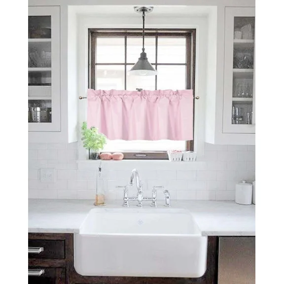 Gorgeous Home Linen 1-Piece Blackout Window Valance, 38x18 Inch Straight Microfiber Rod Pocket Curtain for Half Windows, 27 Solid Vibrant Colors (Pink)