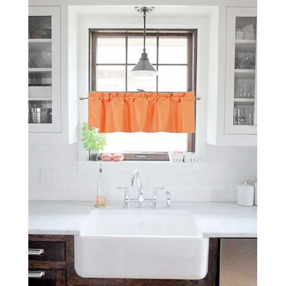 Gorgeous Home Linen 1-Piece Blackout Window Valance, 38x18 Inch Straight Microfiber Rod Pocket Curtain for Half Windows, 27 Solid Vibrant Colors (Orange)