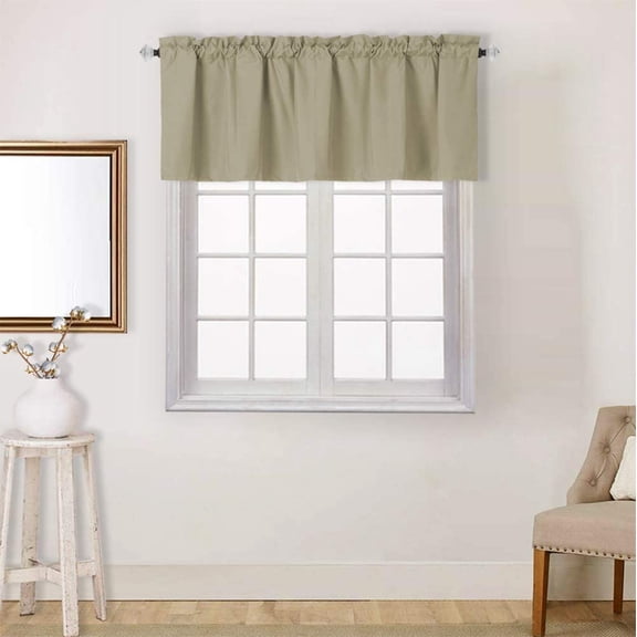 Blackout Window Valance - 54x18 Inch Waterproof Room Darkening Panel with Rod Pocket, Taupe Valances for Kitchen, Bathroom, Living Room Small Windows, 1 Panel