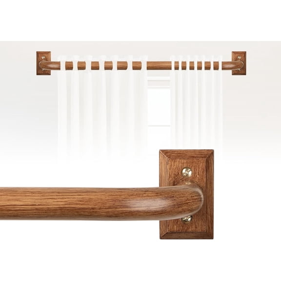 Blackout Wrap Around Curtain Rod 28 to 48 Inch:Heavy Duty Adjustable Imitation Wood Curtain Rod 1 Inch Wooden Room Darkening Curved French Windows Curtain Rods for Farmhouse Bedroom Easy Install