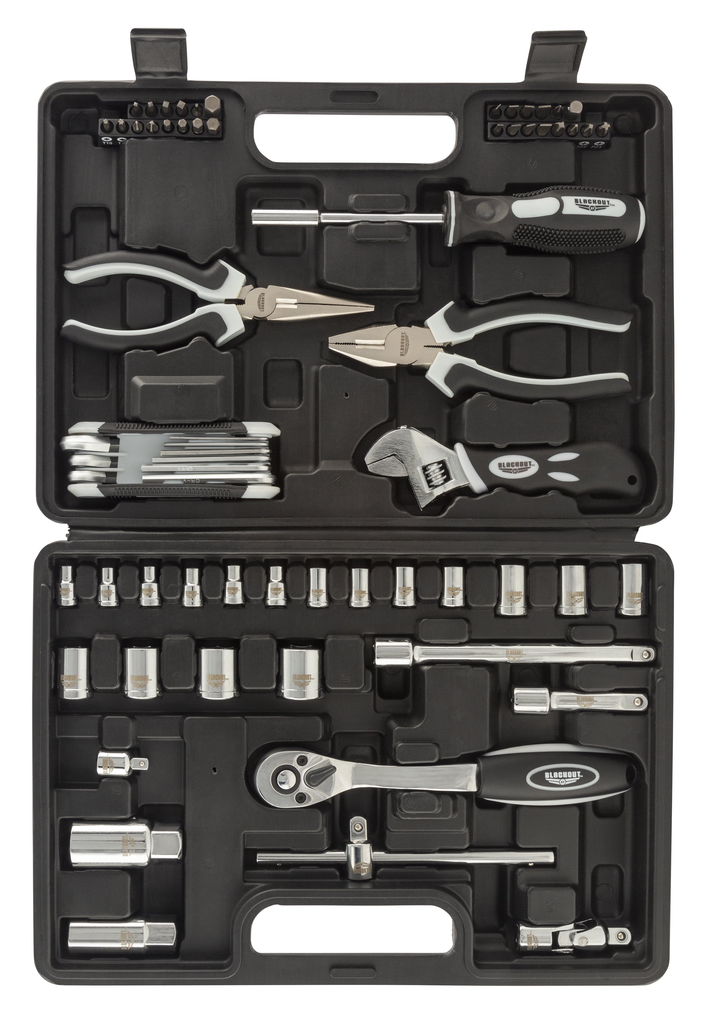 Blackout XP Home Tool Kit / Mechanics Tool Set, 66-Piece, Adjustable Wrench, Multi-Bit Screwdriver, Needle Nose Pliers, Sockets, Ratchet, Allen Wrenches, Spark Plug Sockets, Wrench Extensions and More