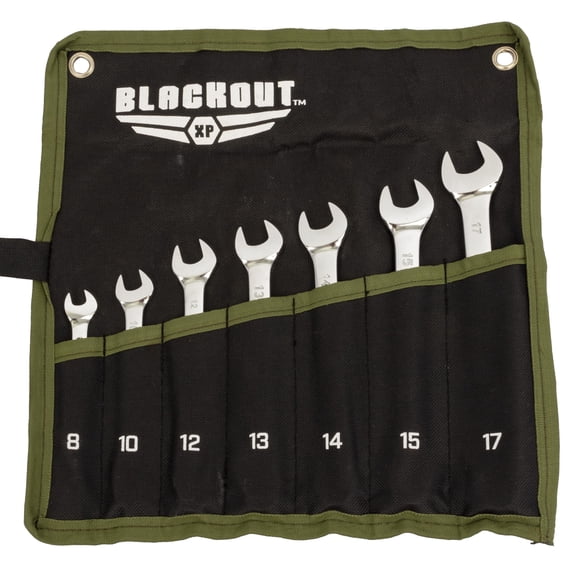 Blackout XP Wrench Set with Rolling Pouch | Metric | 7-Piece | 8mm, 10mm, 12mm, 13mm, 14mm, 15mm, 17mm | 12 Point | Chrome Vanadium Steel