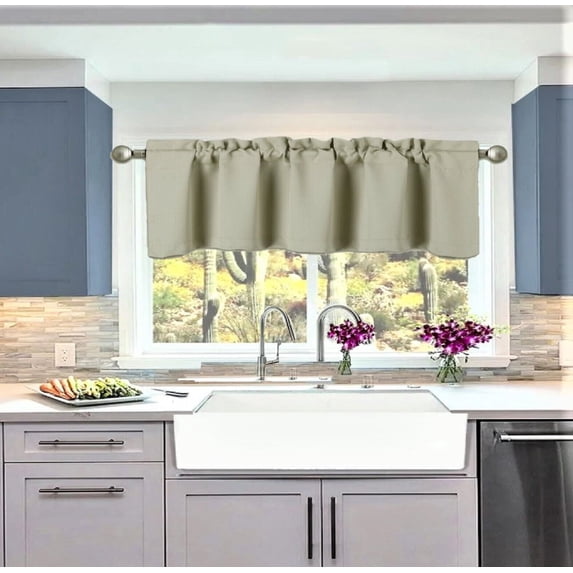 Blackout thermal insulated 1pc TVLO ivory valance curtain for kitchen, bathroom, bedroom short window rod pocket home decor 54 inch x 18 inch