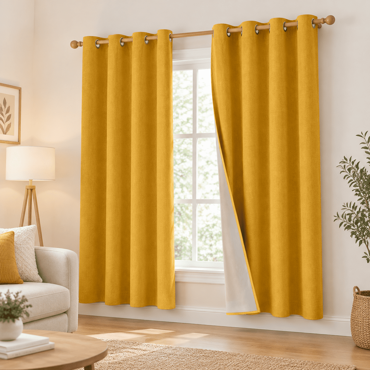 Blackoutard Yellow Linen 52'' X 63'' Curta2 Panels - Walmart.com